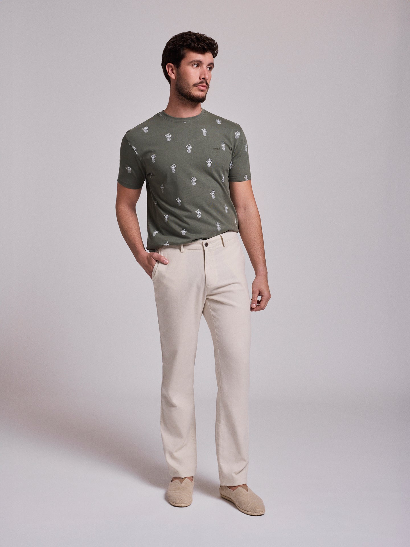 Calça Linho Beges Regular Fit Mr. Blue