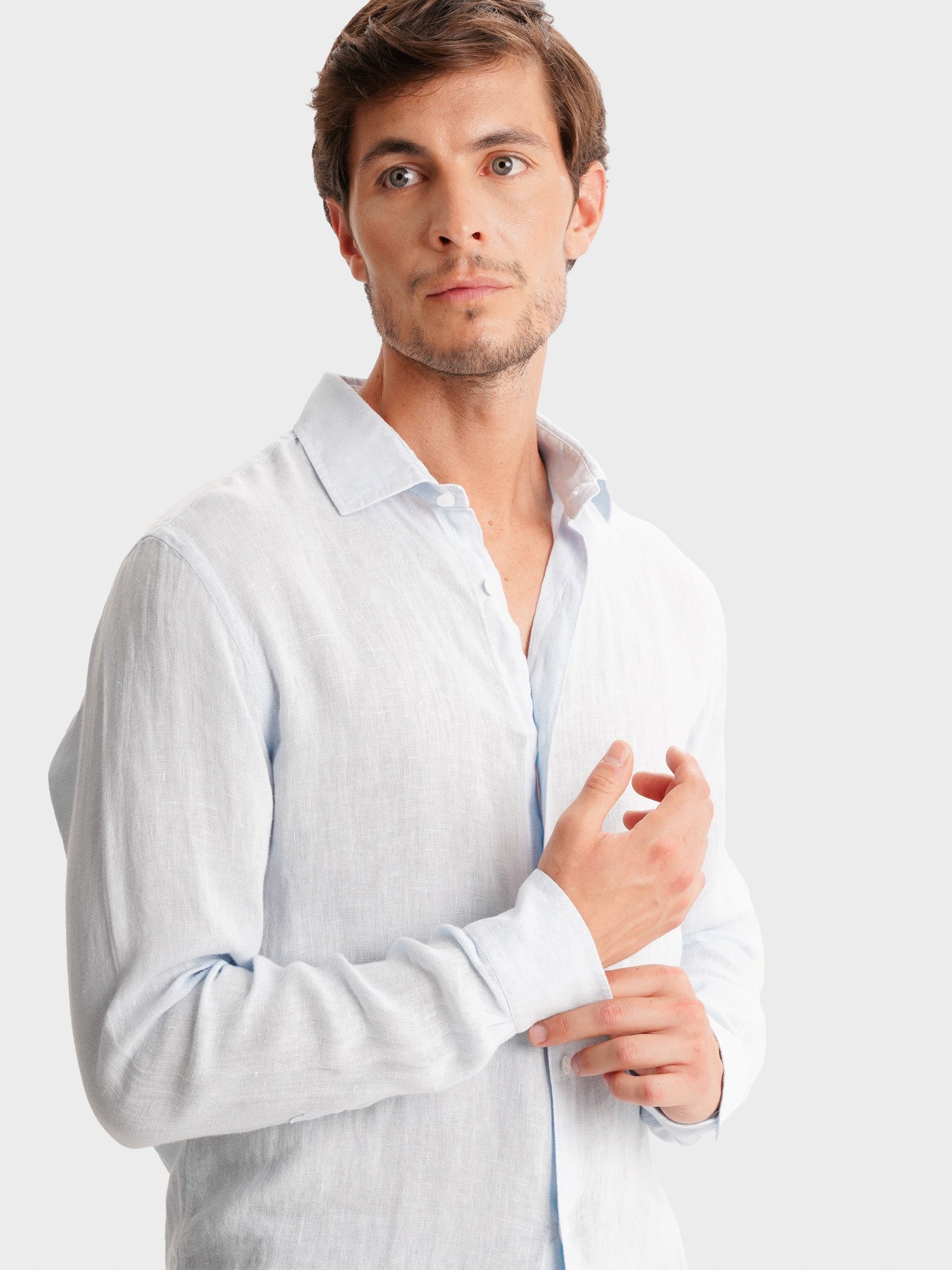 CAMISA LINHO AZUL MANGA COMPRIDA TAILORED FIT MARK BELLUCCI
