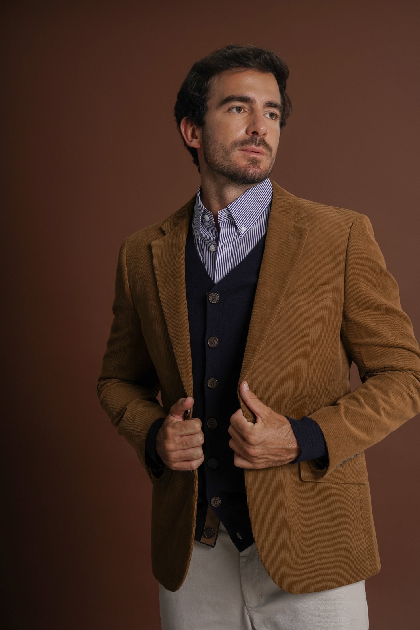 BLAZER ALGODÃO REGULAR FIT CAMEL LISO MR. BLUE