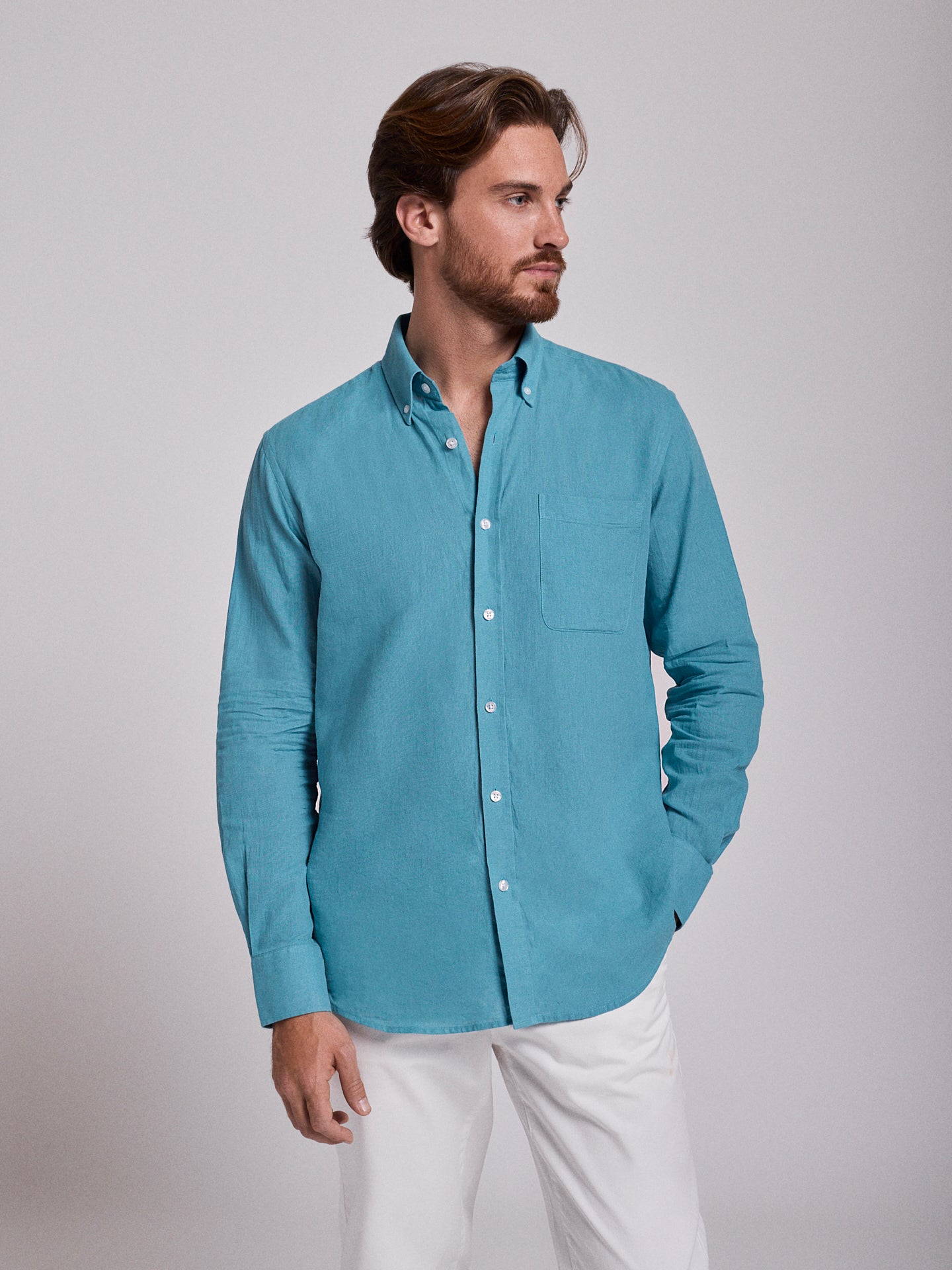 CAMISA LINHO AZUL MANGA COMPRIDA REGULAR FIT MR. BLUE