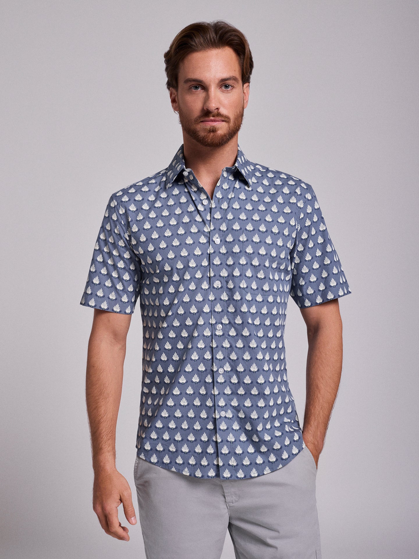 CAMISA ALGODÃO AZUL MANGA CURTA REGULAR FIT MR. BLUE