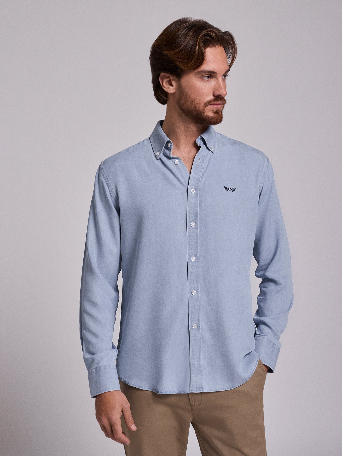 Camisa Algodão Azul Manga Comprida Regular Fit Mr. Blue