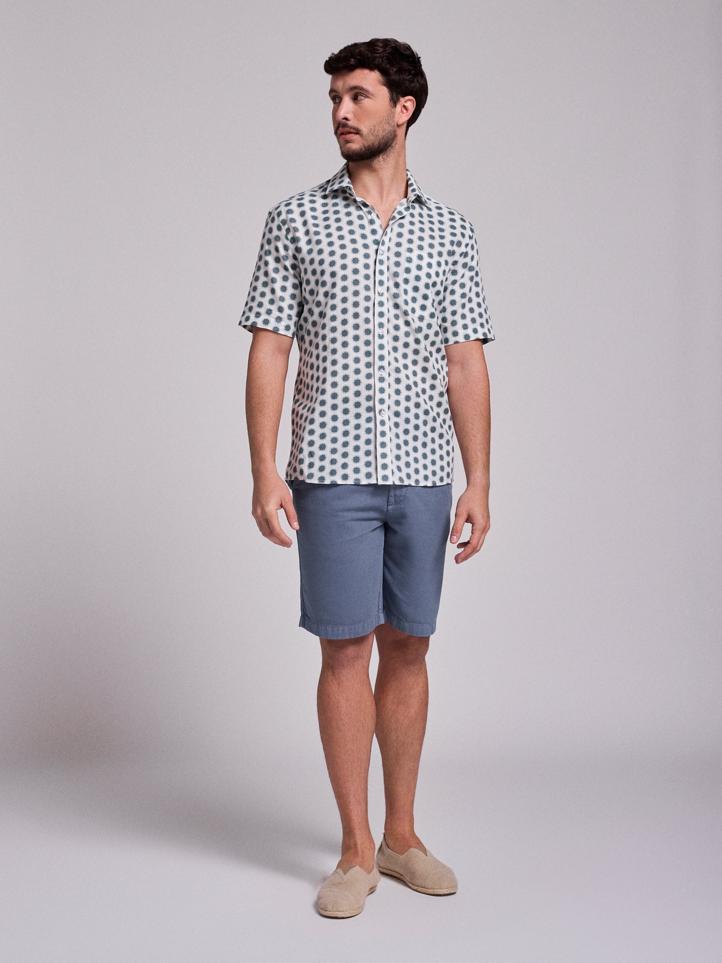 Camisa Linho Azul Manga Curta Regular Fit Mr. Blue