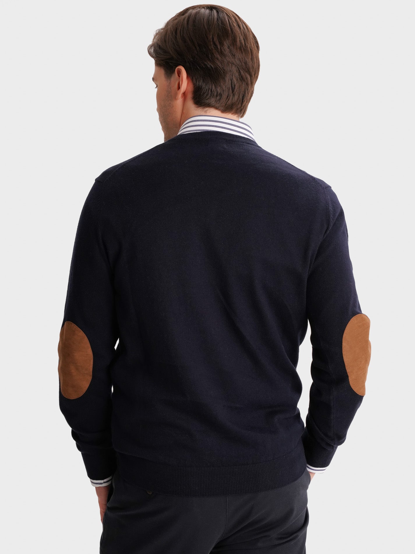 PULLOVER FINO AZUL COM COTOVELEIRA REGULAR FIT MR. BLUE