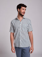 CAMISA LINHO AZUL MANGA CURTA REGULAR FIT MR. BLUE