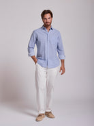 CAMISA LINHO AZUL MANGA COMPRIDA REGULAR FIT MR. BLUE