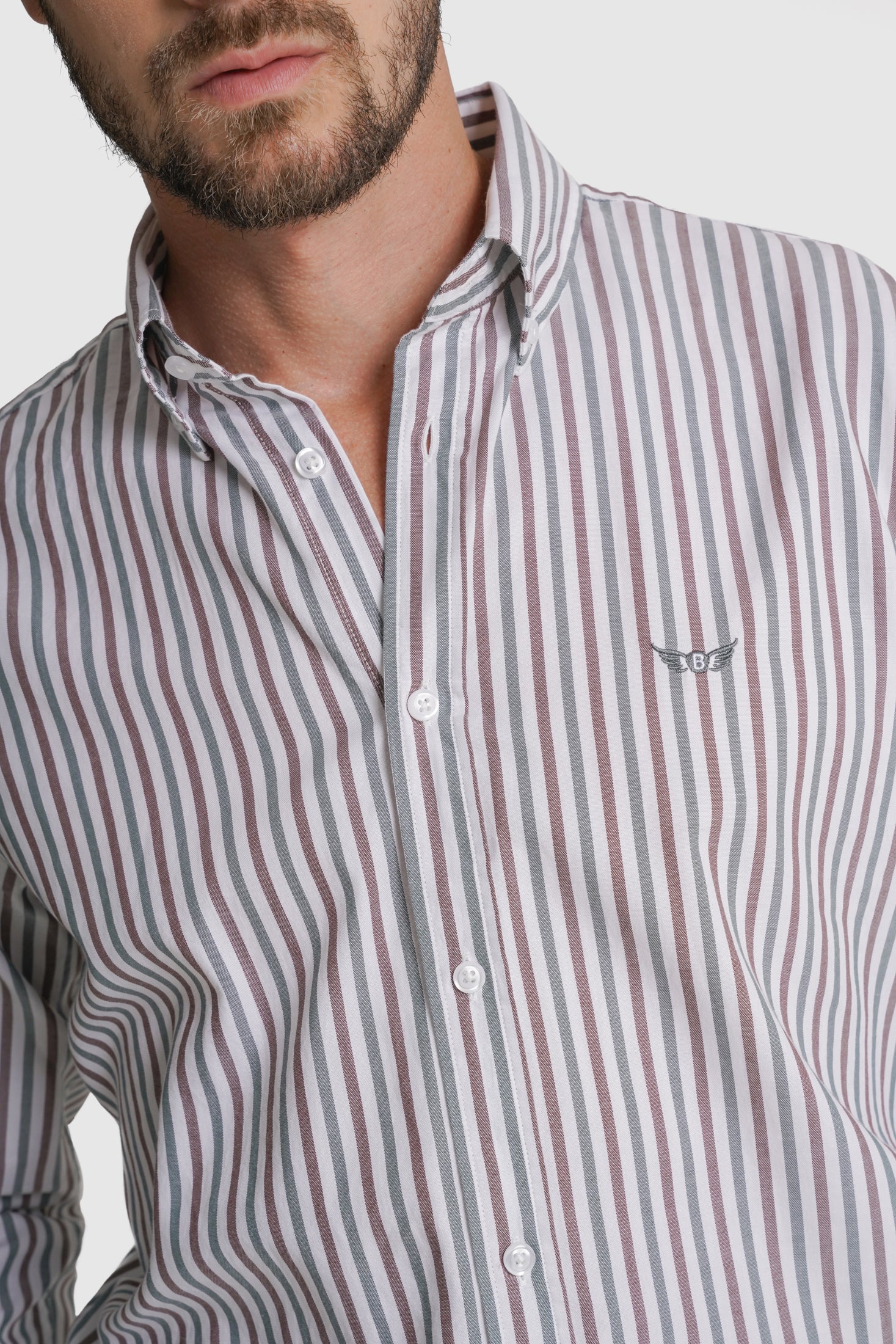 CAMISA ALGODÃO REGULAR FIT VERDE RISCAS MR. BLUE