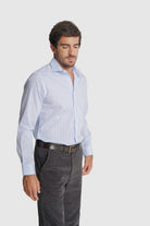 CAMISA ALGODÃO SLIM FIT AZUL RISCAS MR. BLUE