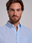 CAMISA LINHO AZUL MANGA CURTA REGULAR FIT MR. BLUE