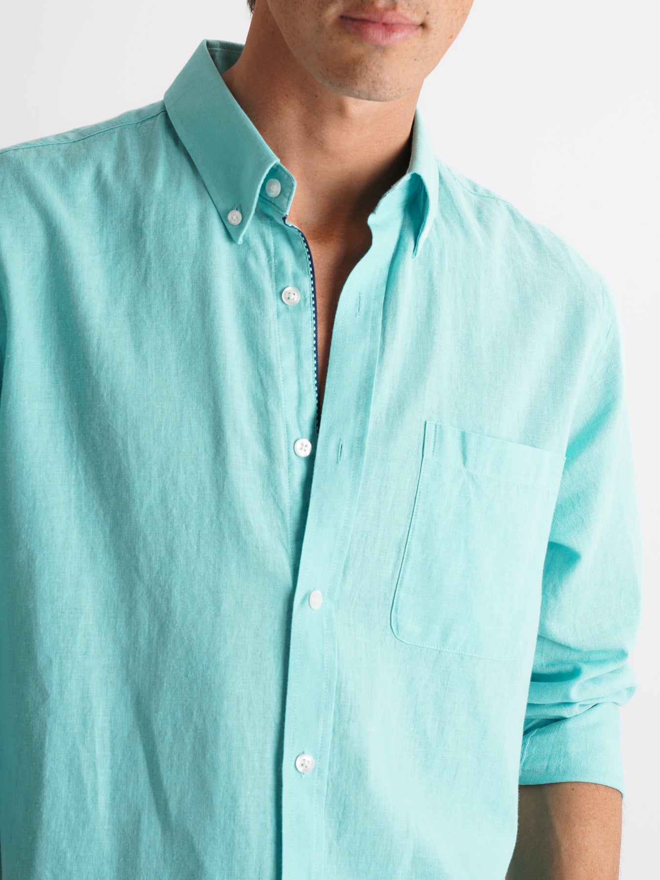 Camisa Regular Fit Linho Azul Mr. Blue