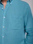 Camisa Linho Azul Manga Comprida Regular Fit Mr. Blue