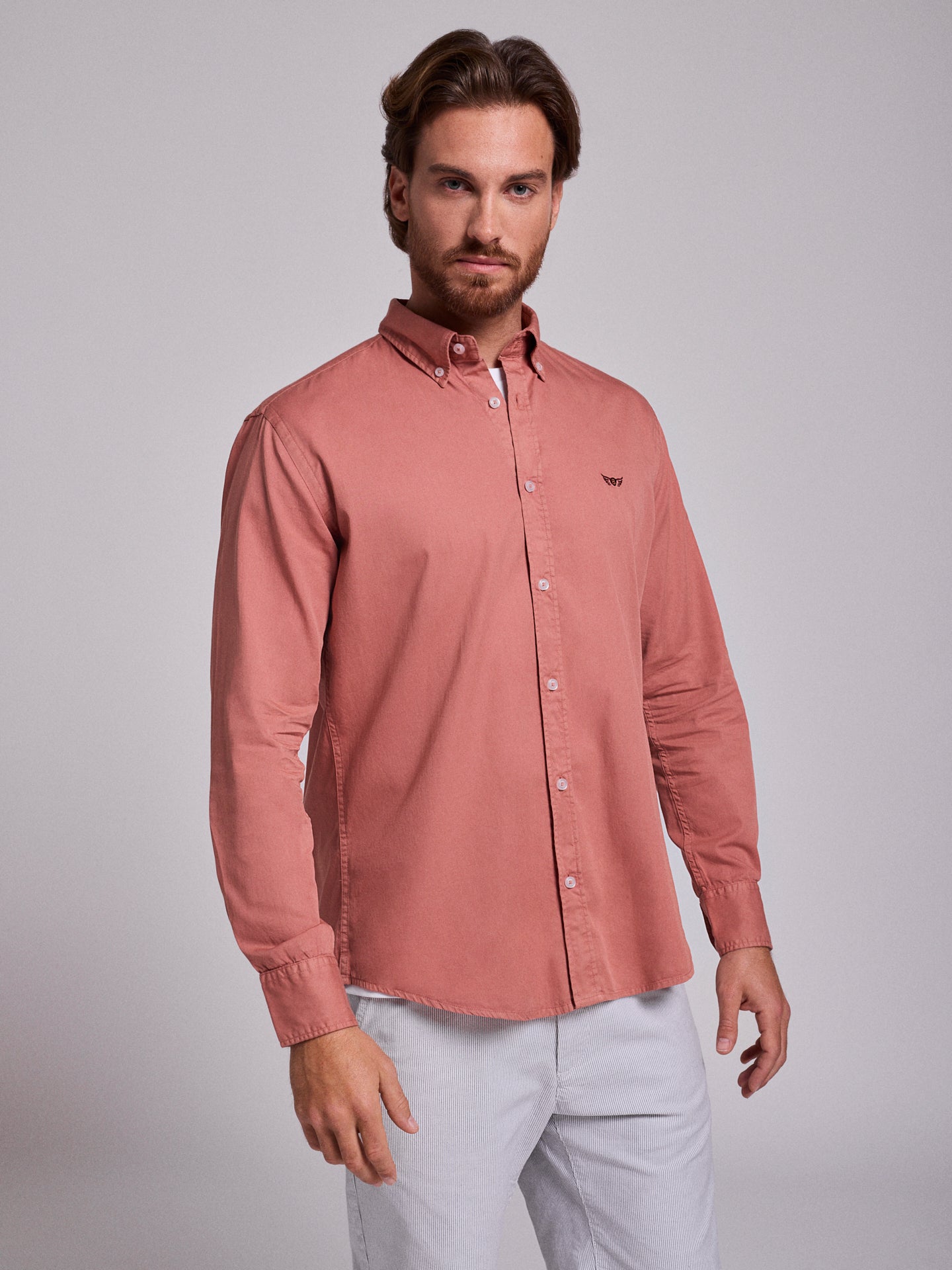 Camisa Algodão Vermelha Manga Comprida Regular Fit Mr. Blue