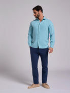 Camisa Linho Azul Manga Comprida Tailored Fit Mr. Blue