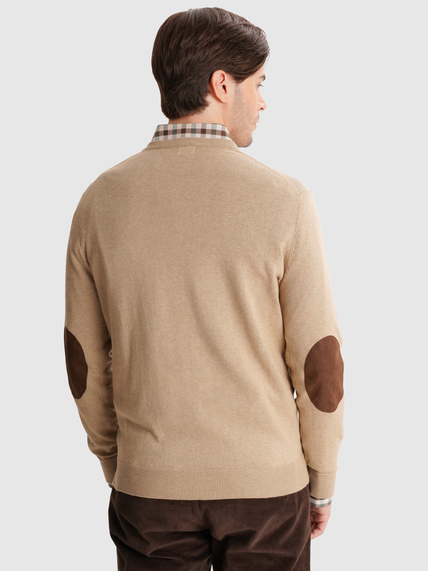 PULLOVER FINO BEGE COM COTOVELEIRA REGULAR FIT MR. BLUE