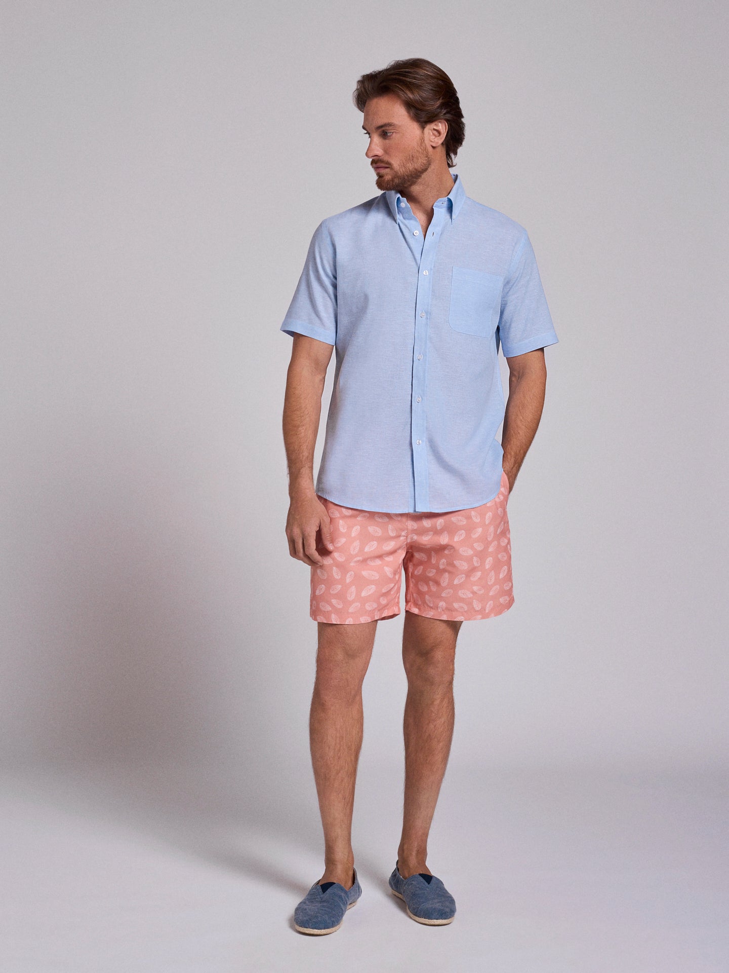 CAMISA LINHO AZUL MANGA CURTA REGULAR FIT MR. BLUE