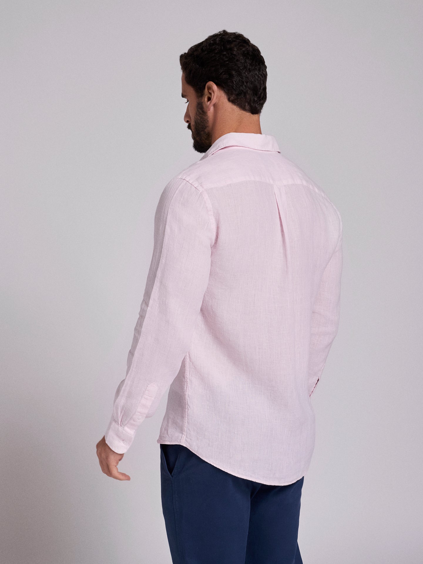 Camisa Linho Rosa Manga Comprida Tailored Fit Mr. Blue