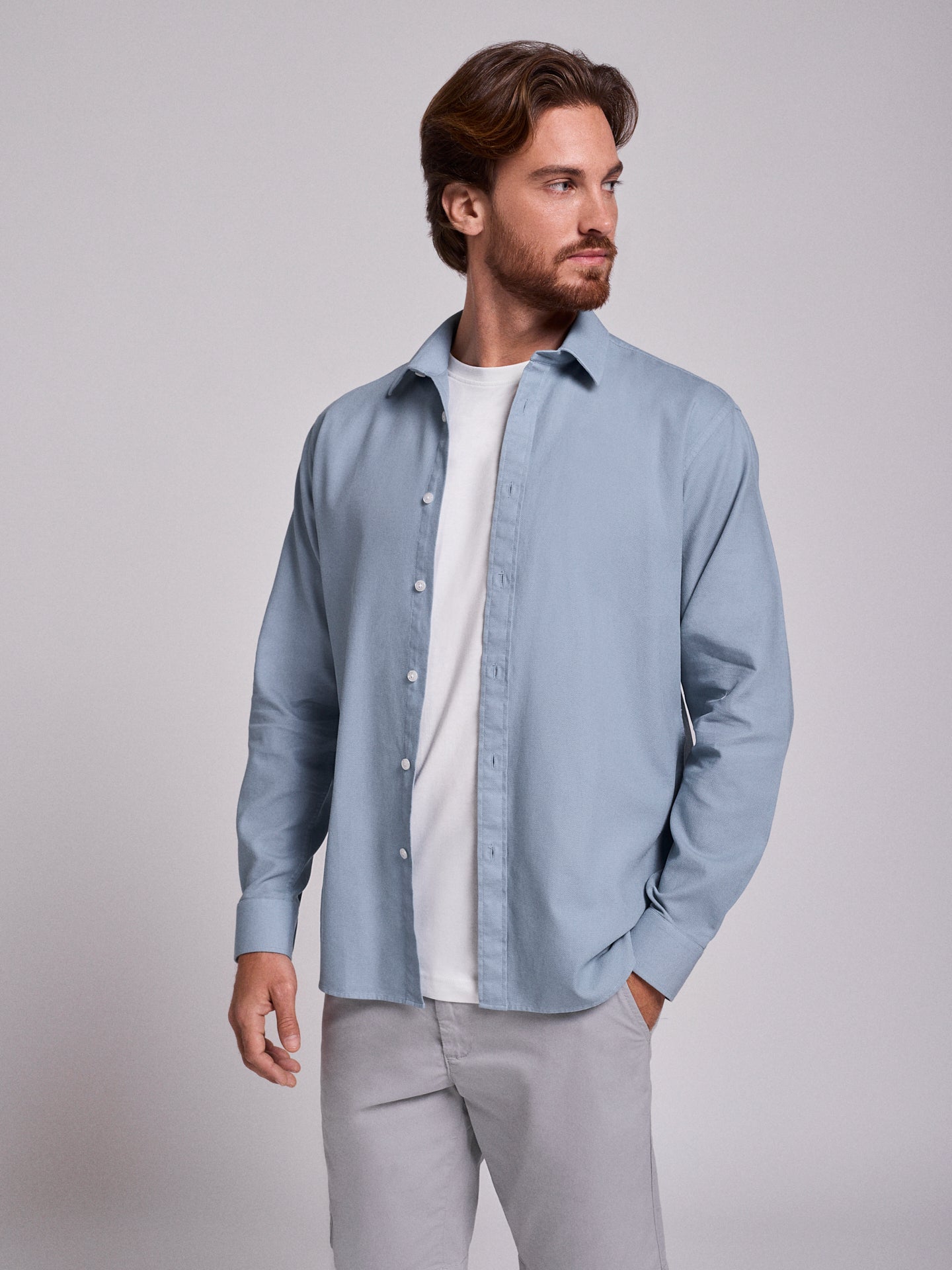 Camisa Algodão Azul Manga Comprida Regular Fit Mr. Blue