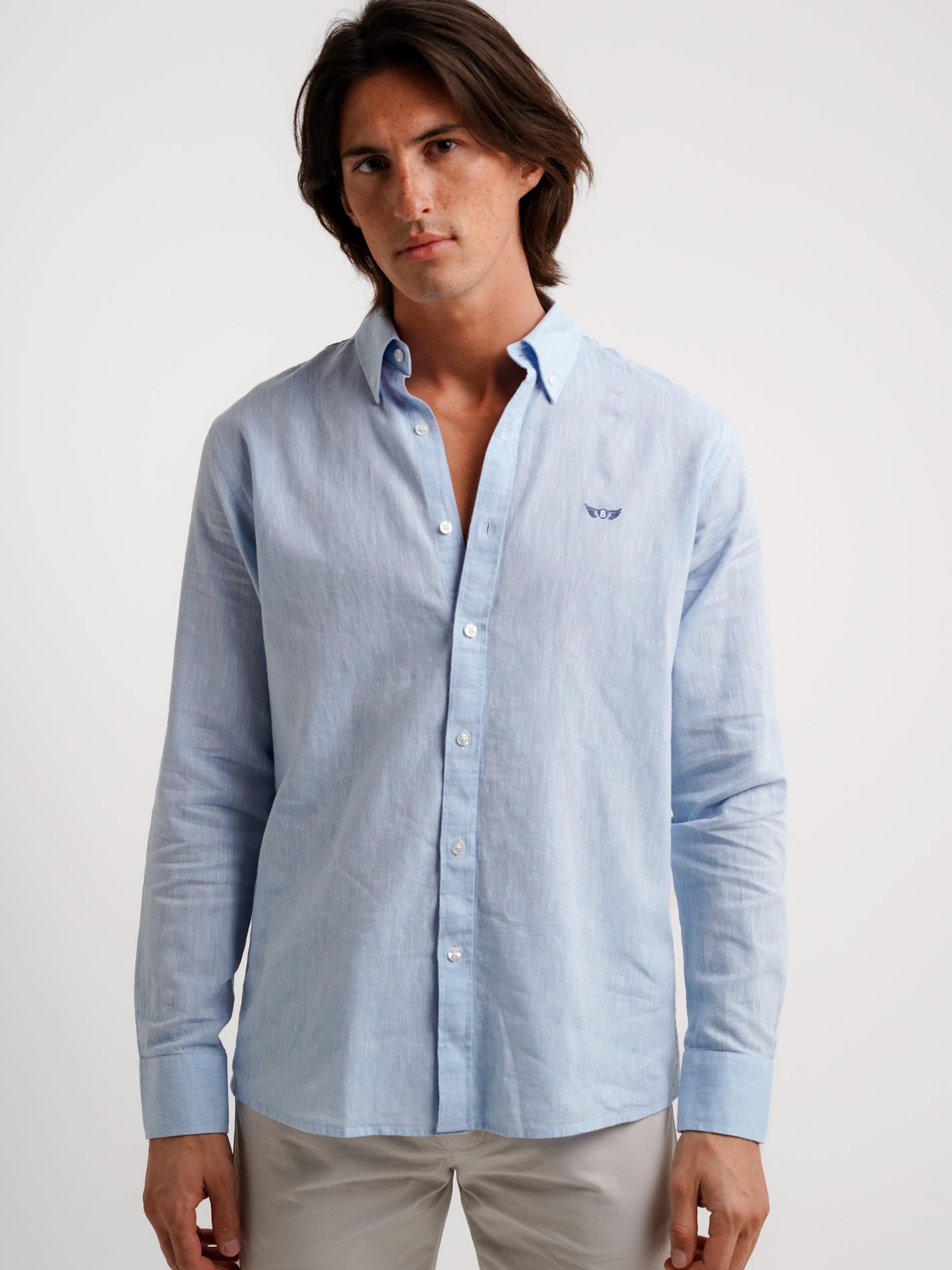 Camisa Linho Azul Manga Comprida Regular Fit Mr. Blue