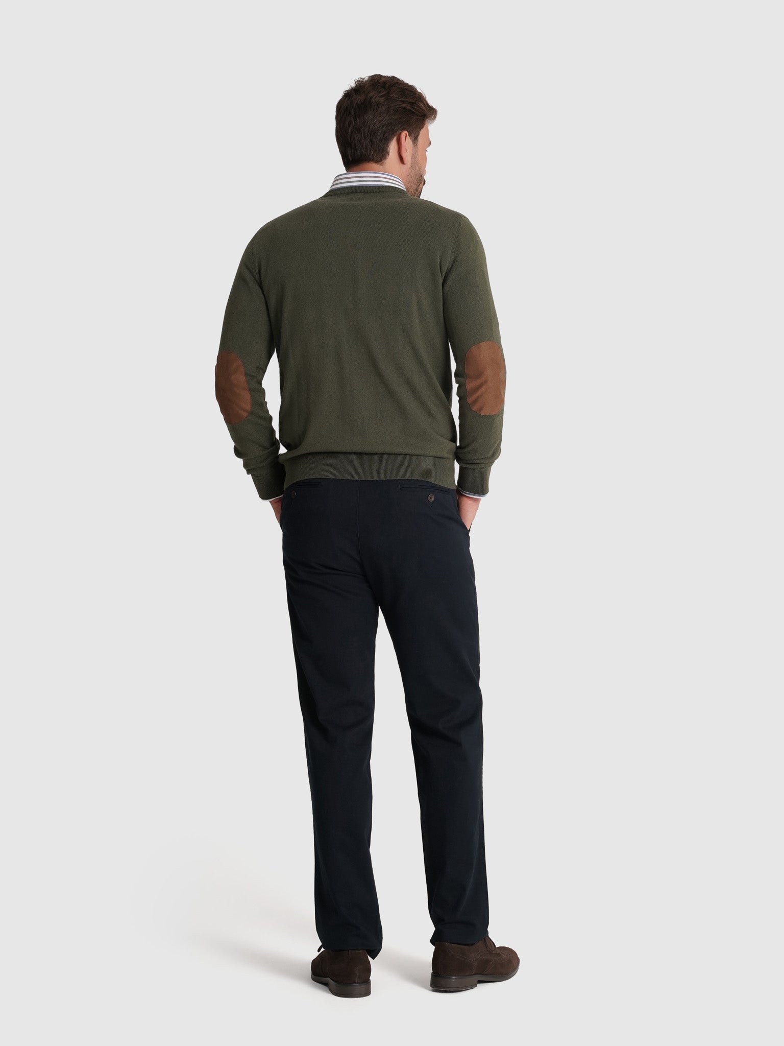 Pullover Caxemira Verde Com Cotoveleira Regular Fit Mr. Blue