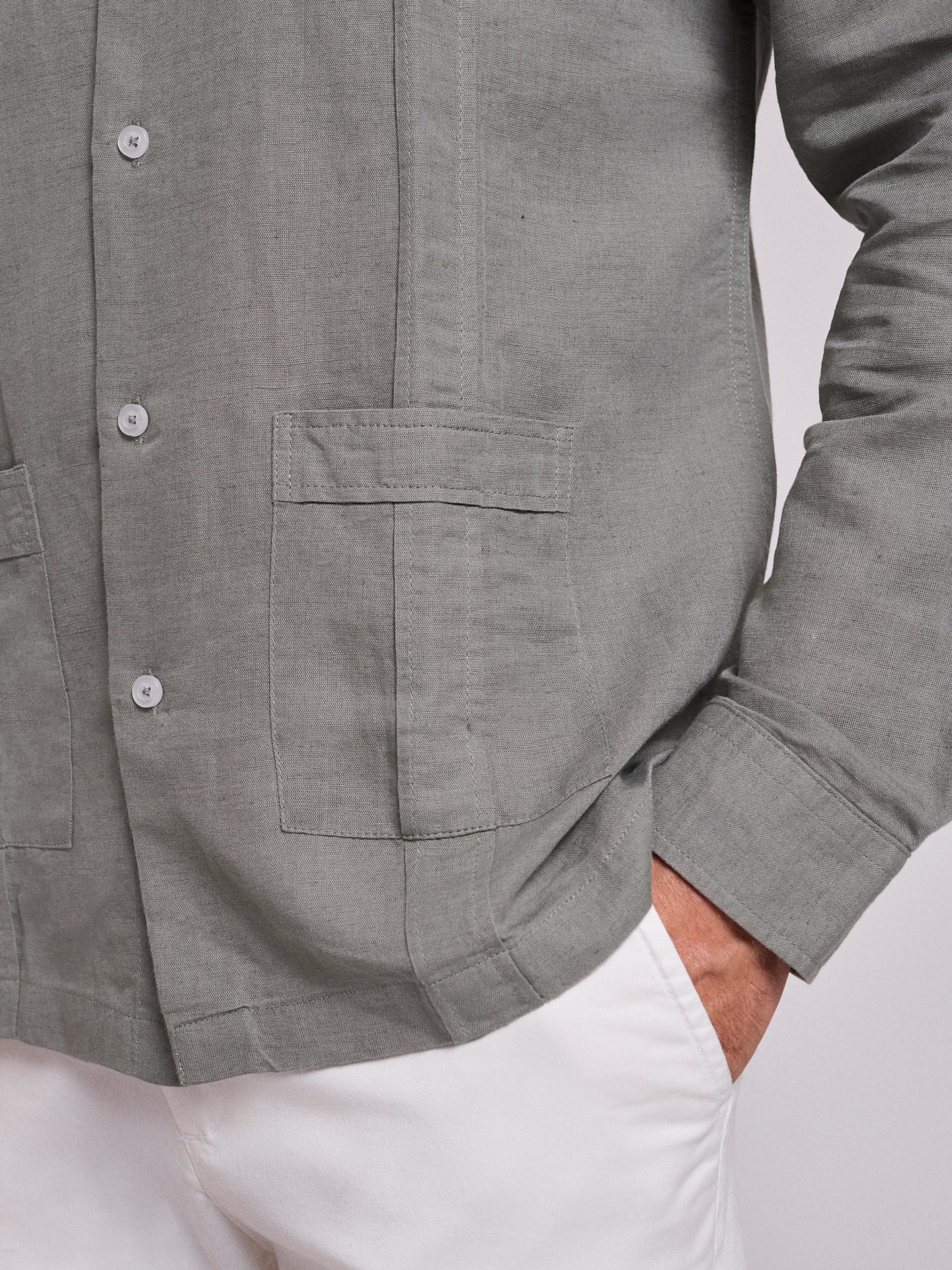 Camisa Linho Verde Manga Comprida Regular Fit Mr. Blue