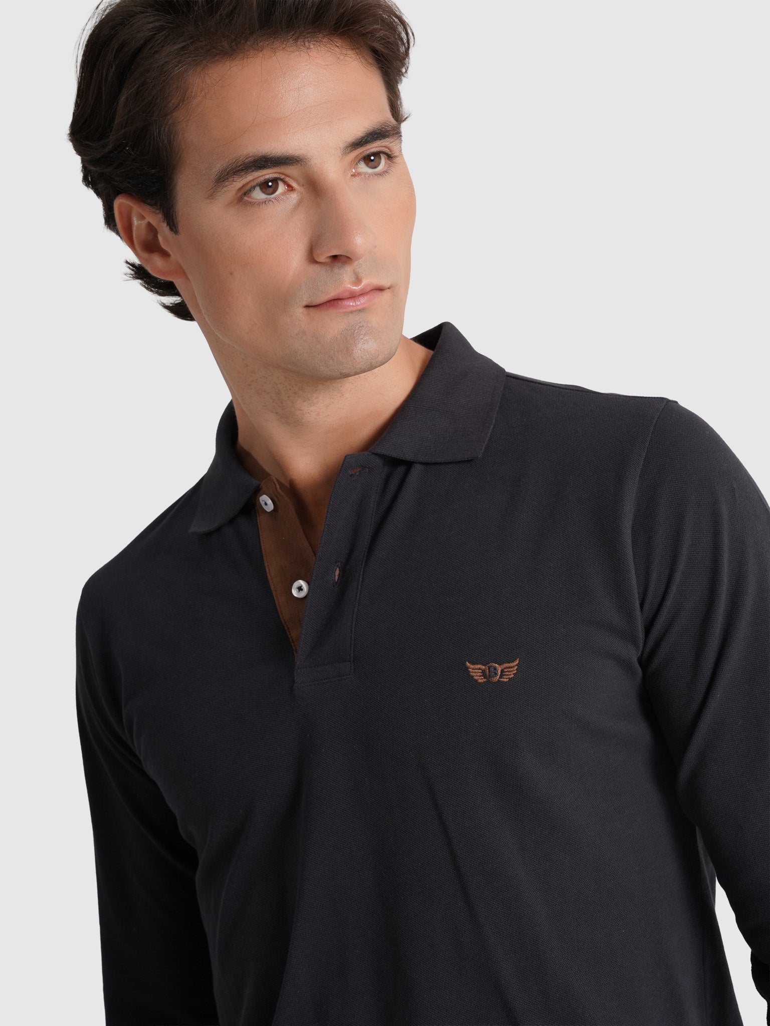 Polo Algodão Azul Manga Comprida Regular Fit Mr. Blue