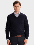 PULLOVER FINO AZUL COM COTOVELEIRA REGULAR FIT MR. BLUE