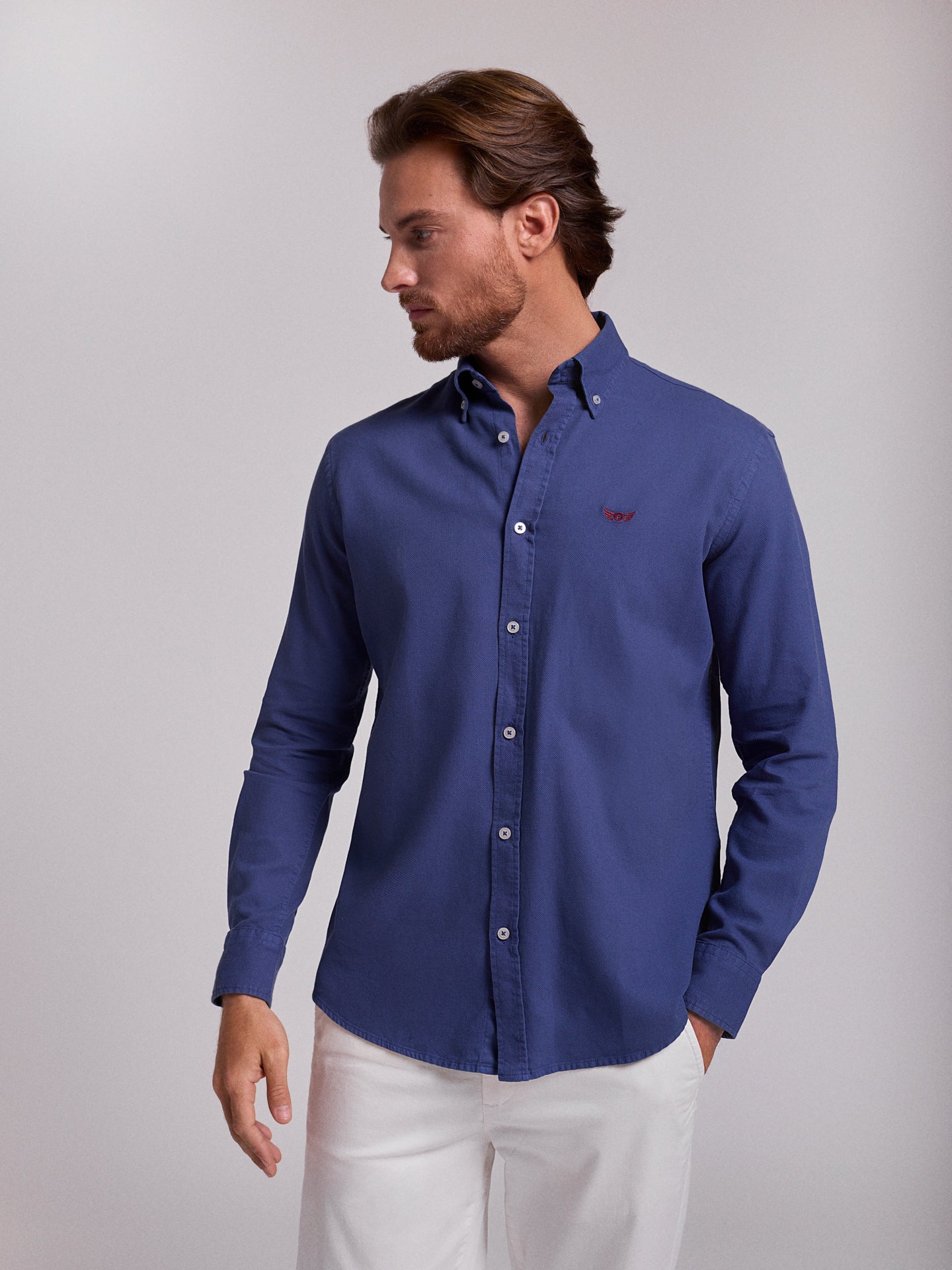 Camisa Algodão Azul Manga Comprida Regular Fit Mr. Blue