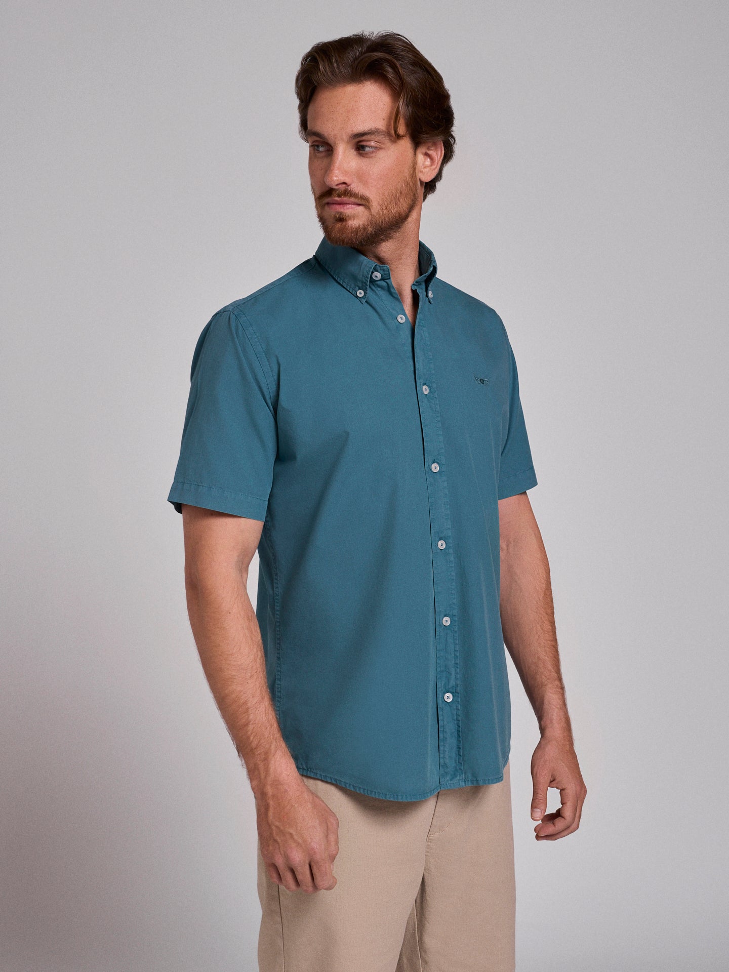 Camisa Algodão Verde Manga Curta Regular Fit Mr. Blue