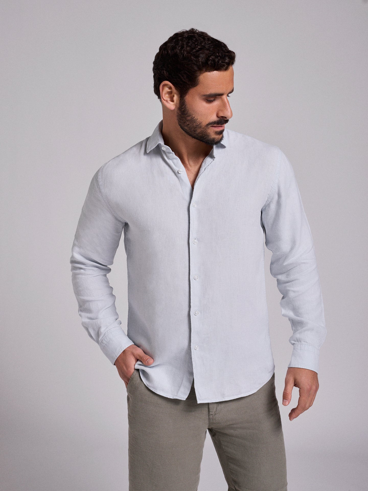 CAMISA LINHO AZUL MANGA COMPRIDA TAILORED FIT MARK BELLUCCI