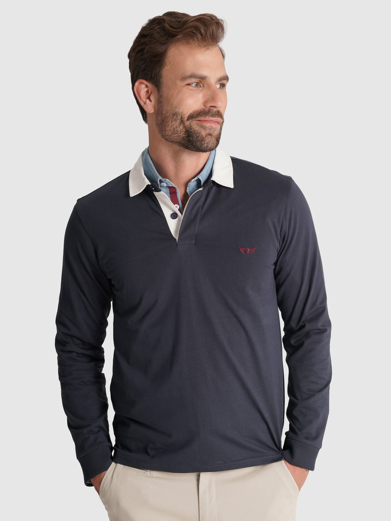 Rugbie Algodão Azul Manga Comprida Regular Fit Mr. Blue