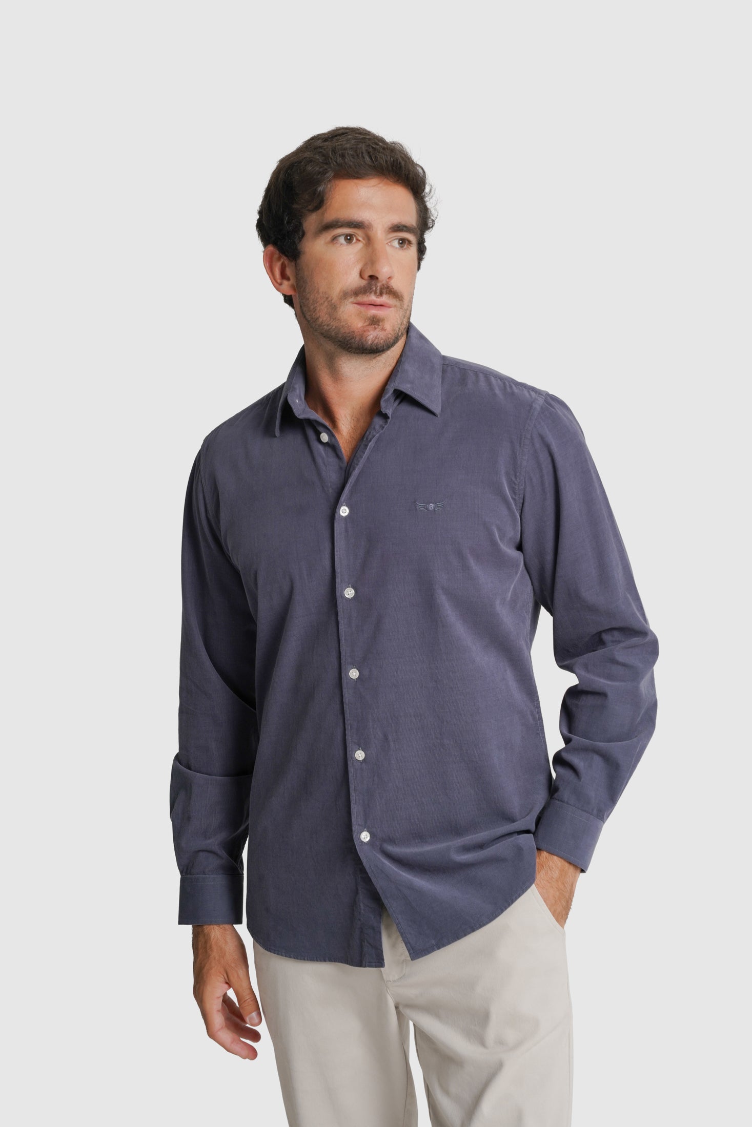 CAMISA ALGODÃO TAILORED FIT AZUL LISA MR. BLUE