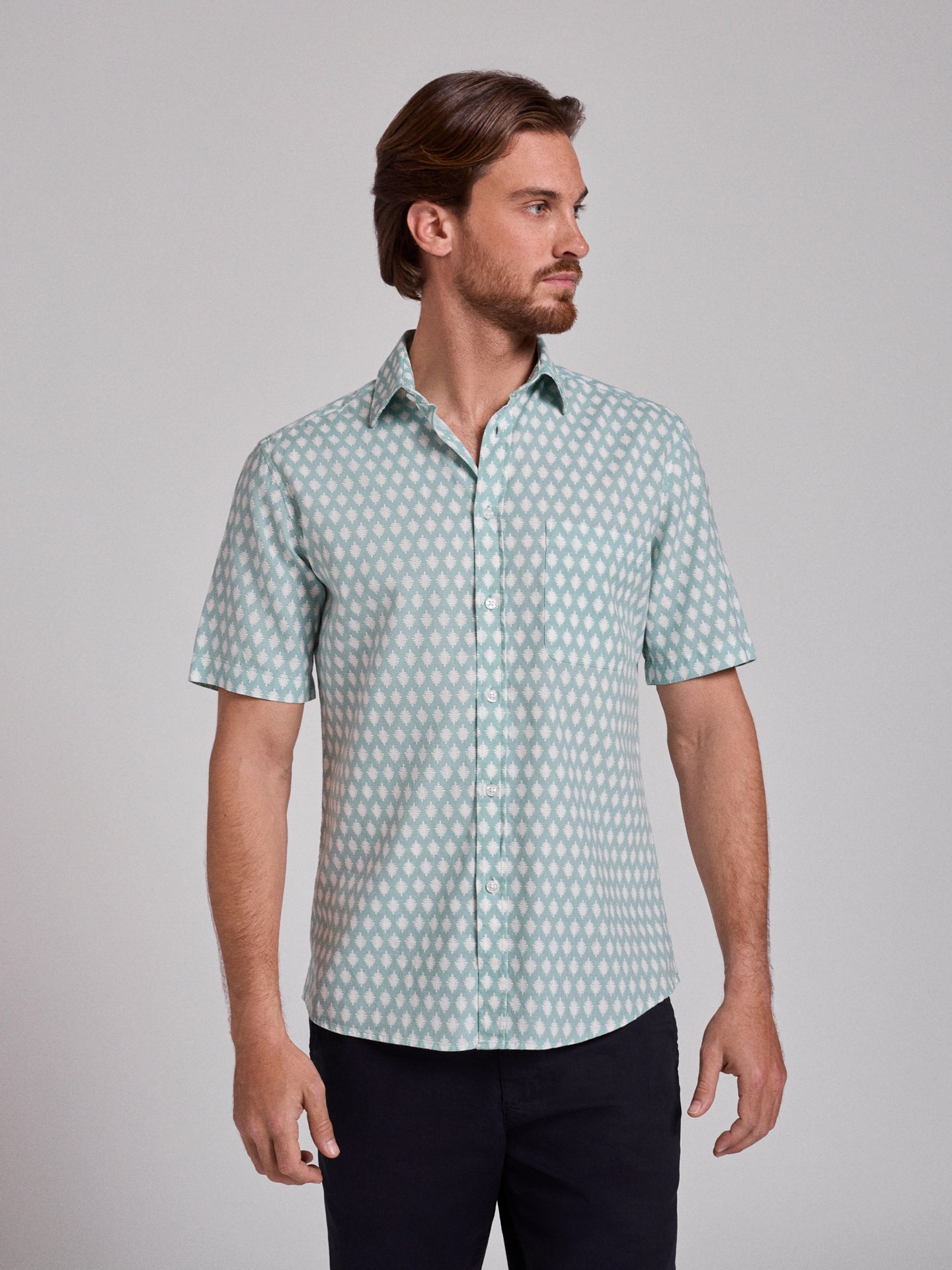 CAMISA LINHO VERDE MANGA CURTA REGULAR FIT MR. BLUE