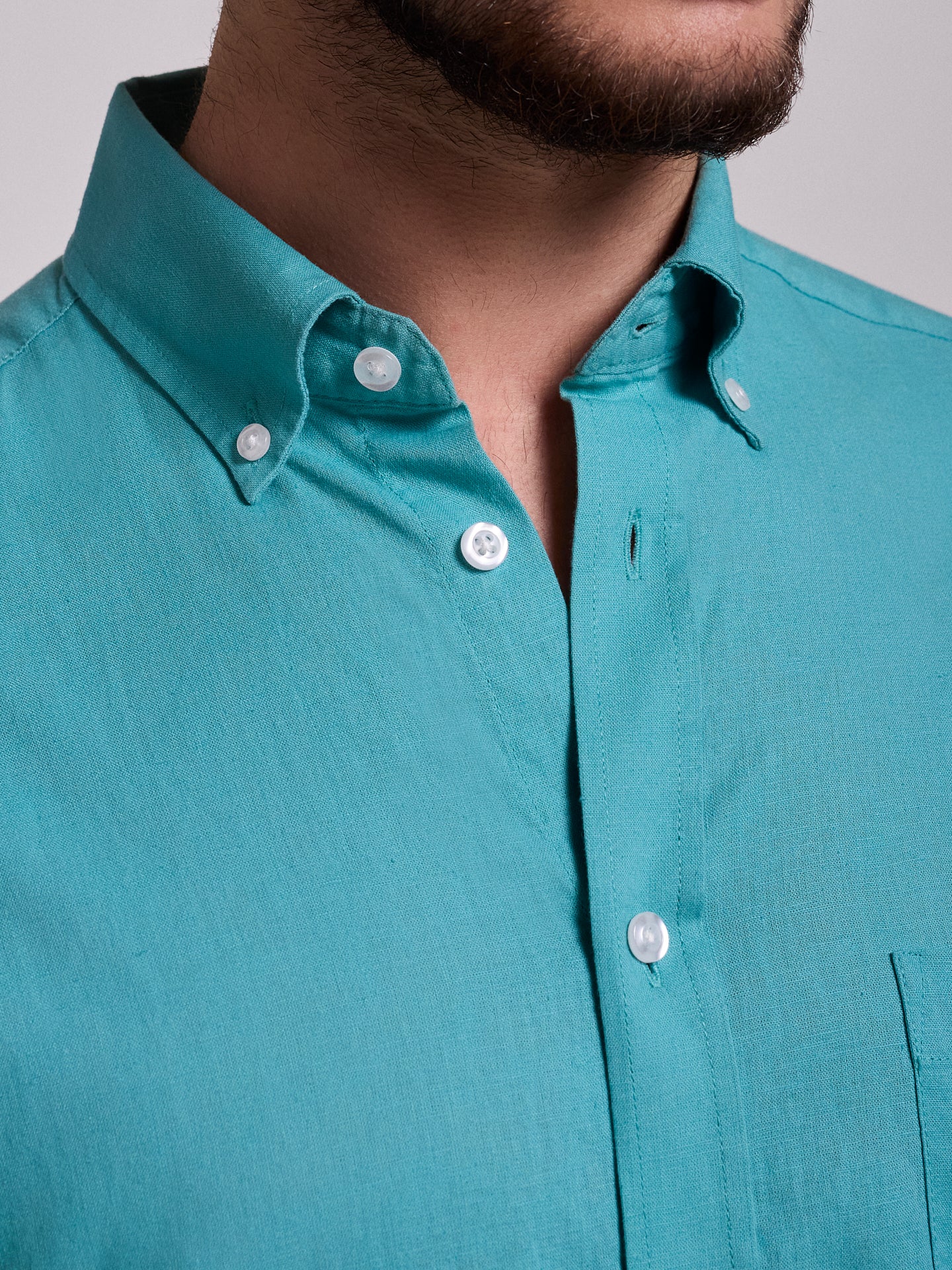 Camisa Linho Azul Manga Curta Regular Fit Mr. Blue