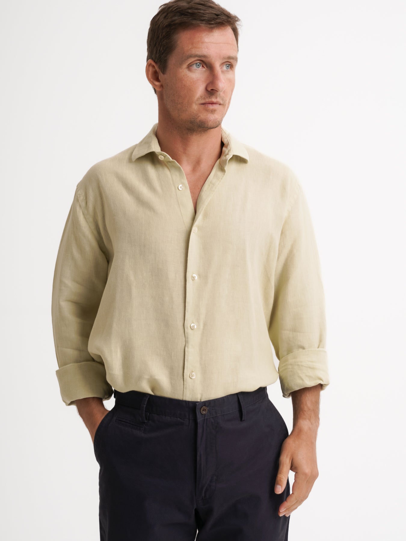 Camisa Tailored Fit Linho Verde Mr. Blue