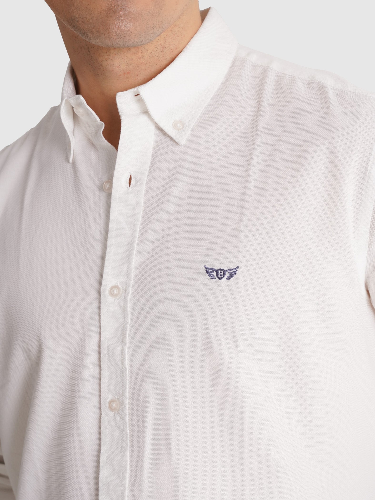 CAMISA DOBBY BRANCA MANGA COMPRIDA REGULAR FIT MR. BLUE