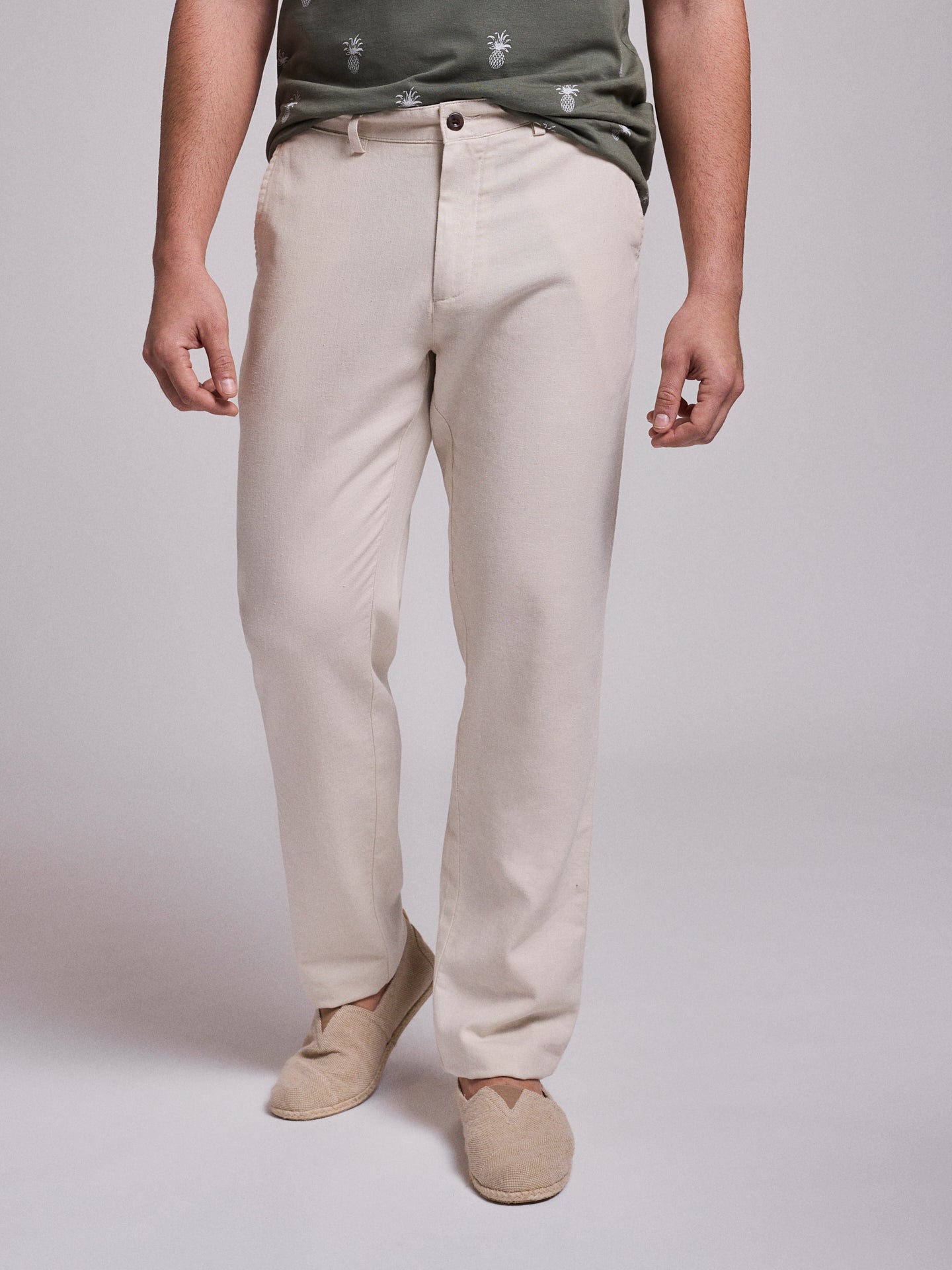 Calça Linho Beges Regular Fit Mr. Blue