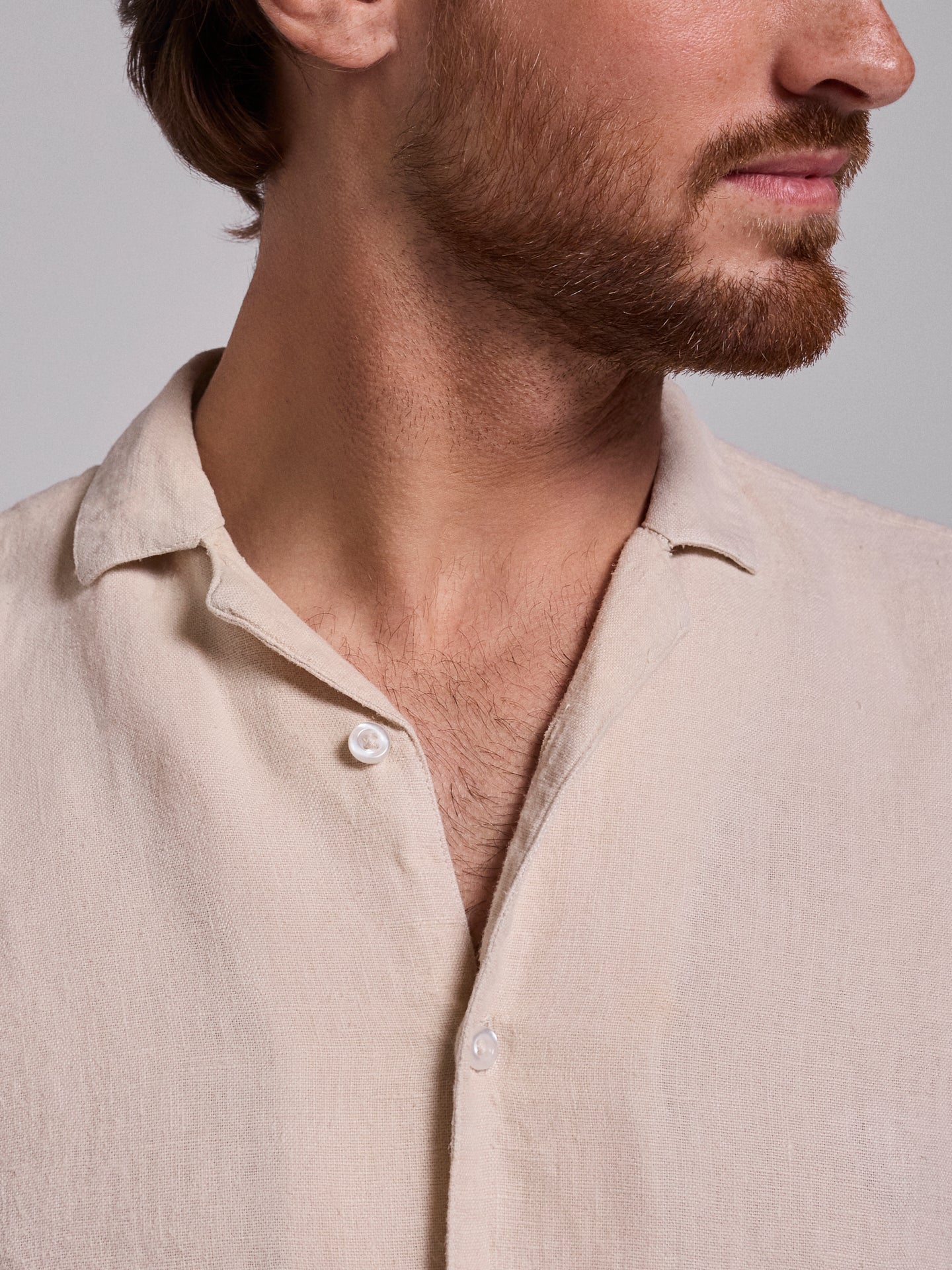 Camisa Linho Bege Manga Curta Regular Fit Mr. Blue