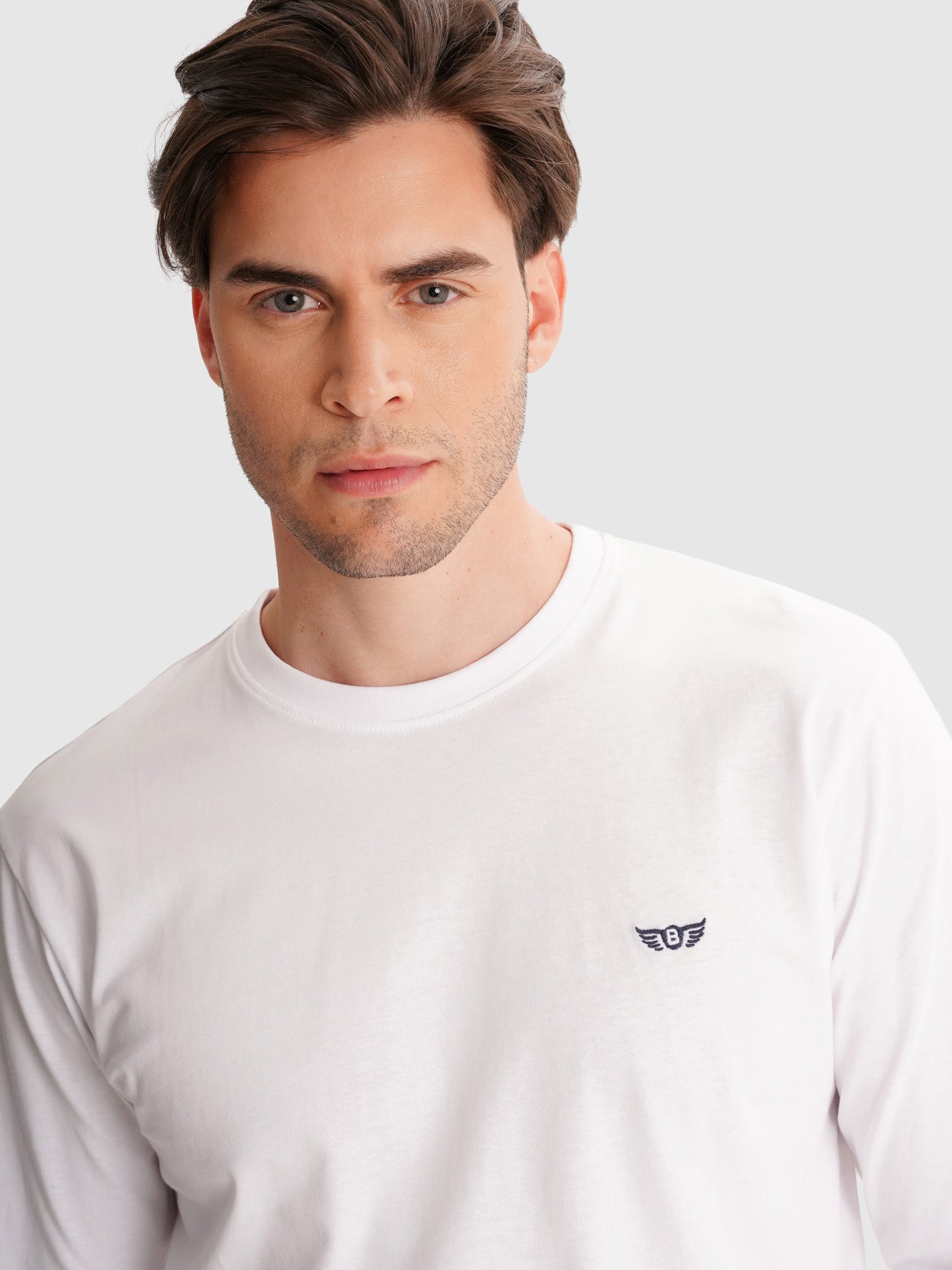 T-SHIRT ALGODÃO BRANCA MANGA COMPRIDA REGULAR FIT MR. BLUE