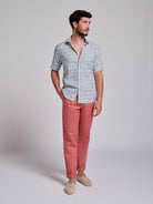 CAMISA LINHO AZUL MANGA CURTA REGULAR FIT MR. BLUE