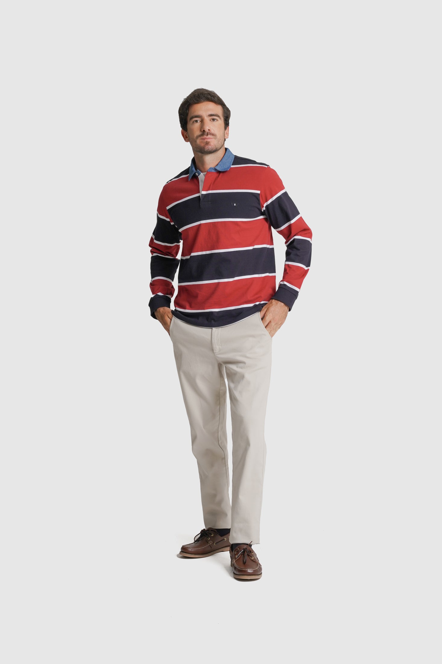 RUGBIE ALGODÃO REGULAR FIT AZUL RISCAS MR. BLUE
