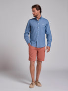 Camisa Linho Azul Manga Comprida Regular Fit Mr. Blue