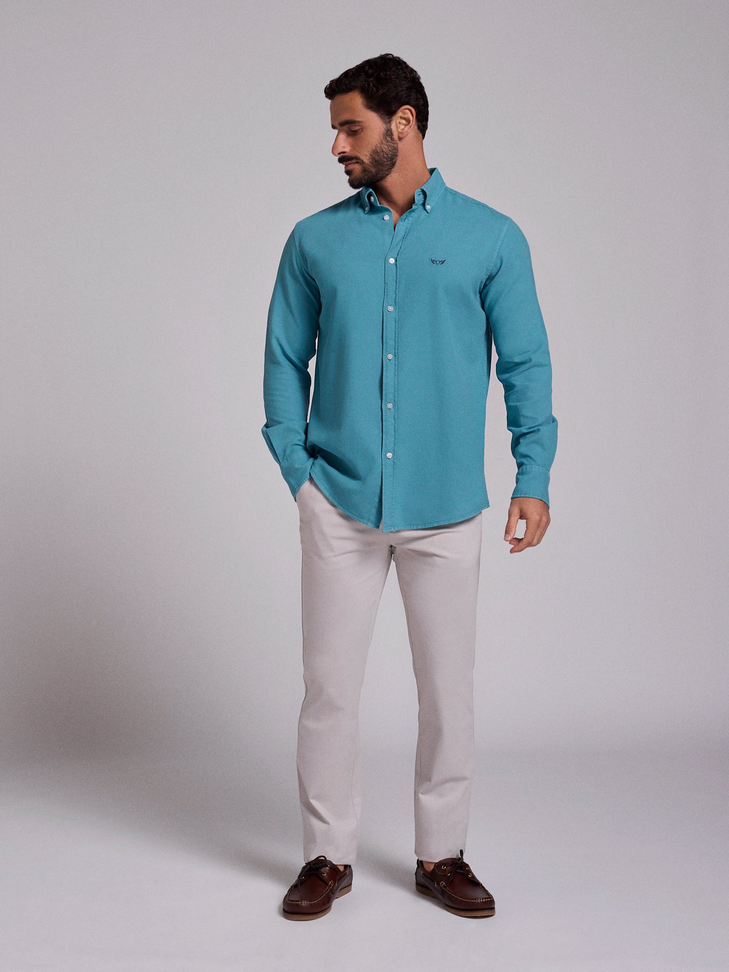 Camisa Algodão Azul Manga Comprida Regular Fit Mr. Blue