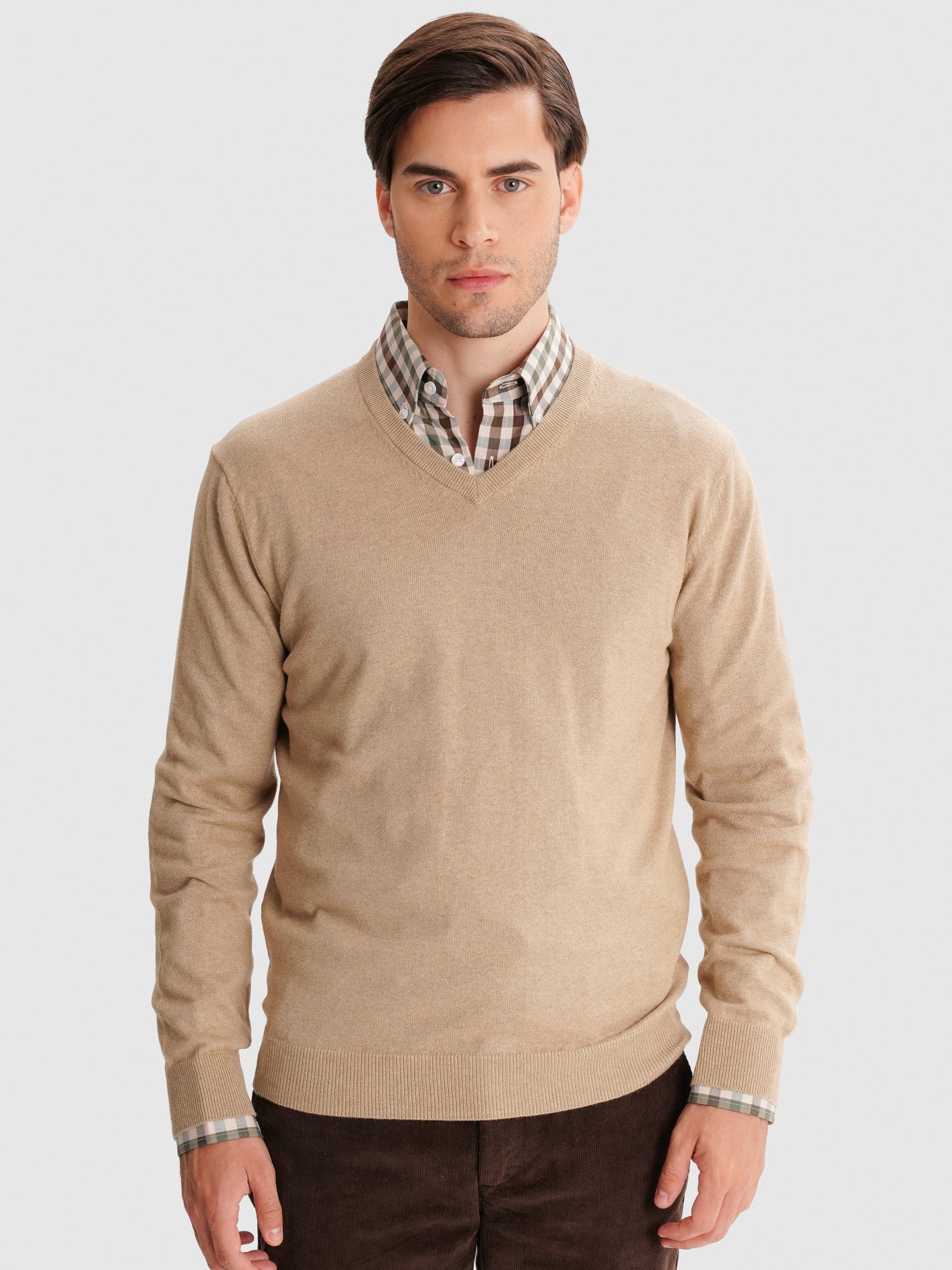 PULLOVER FINO BEGE COM COTOVELEIRA REGULAR FIT MR. BLUE