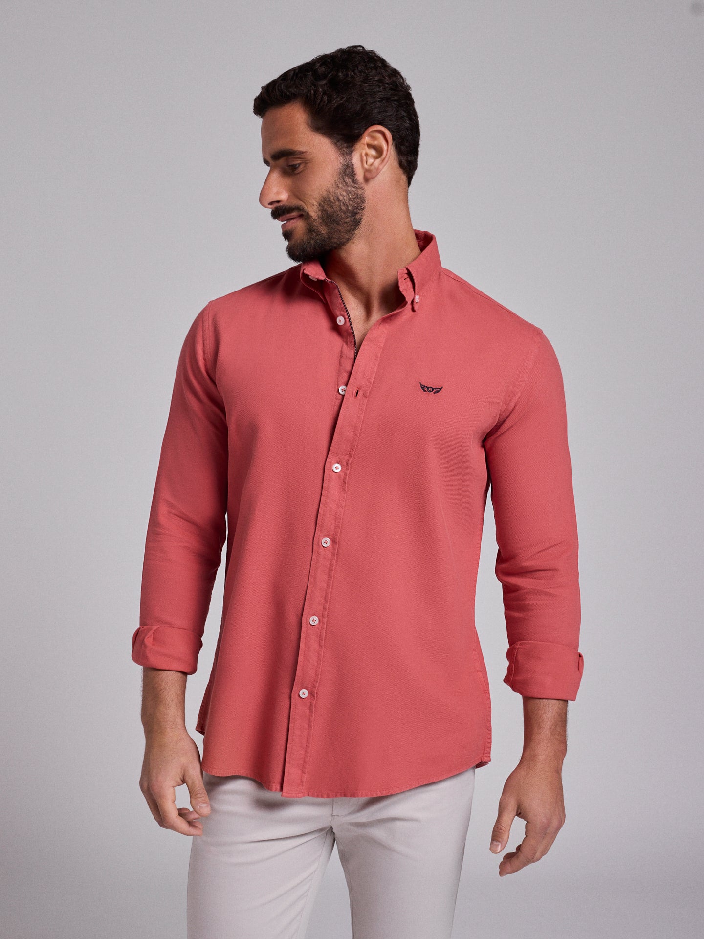 Camisa Algodão Rosa Manga Comprida Regular Fit Mr. Blue