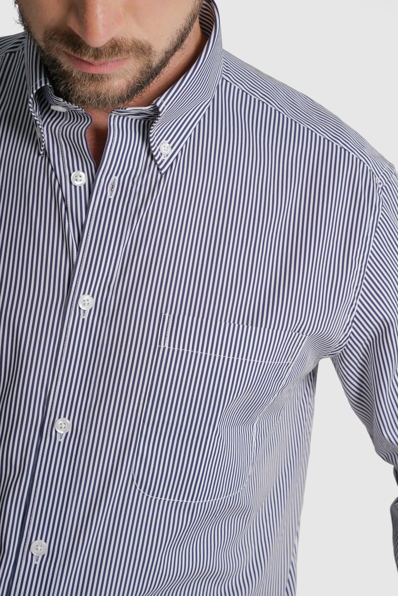 CAMISA ALGODÃO REGULAR FIT AZUL ÀS RISCAS MR. BLUE
