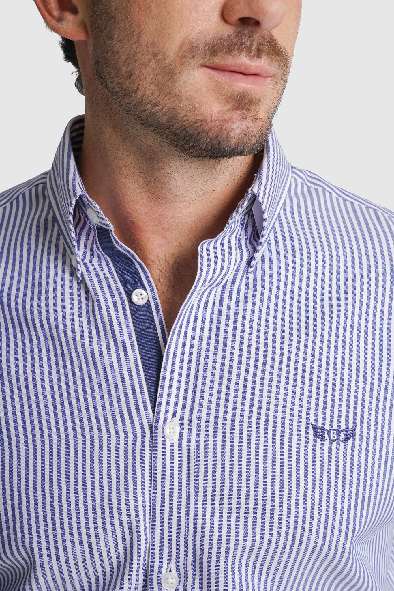 CAMISA FIL-A-FIL REGULAR FIT AZUL ÀS RISCAS MR. BLUE