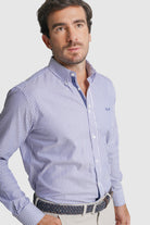 CAMISA FIL-A-FIL REGULAR FIT AZUL ÀS RISCAS MR. BLUE