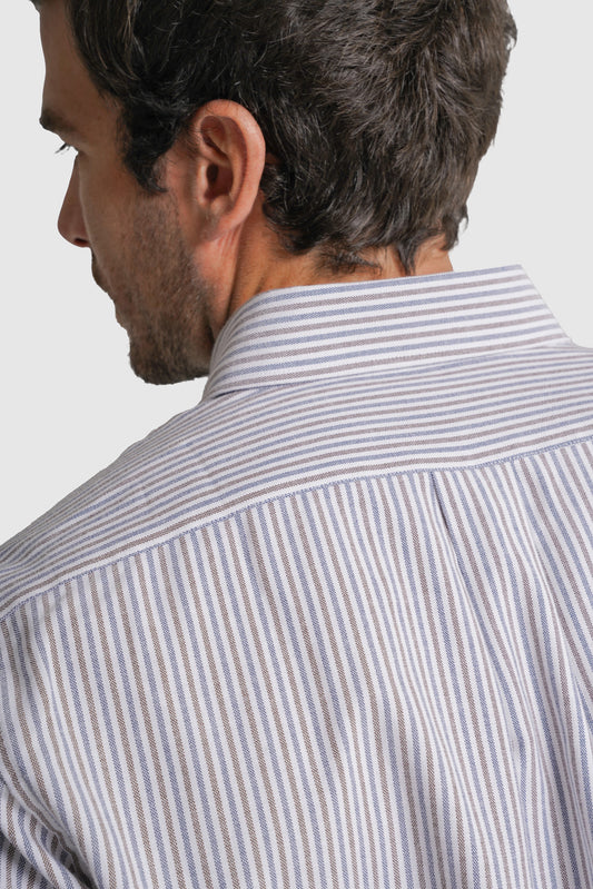 CAMISA TWILL REGULAR FIT BRANCA ÀS RISCAS MR. BLUE