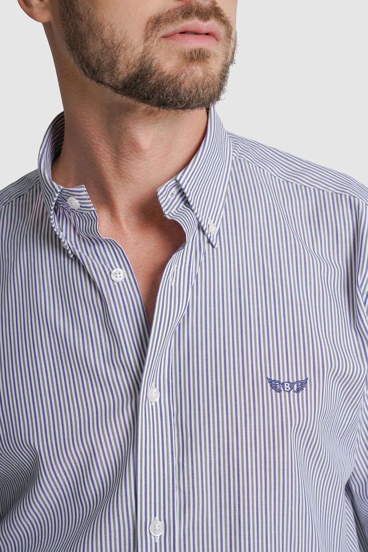CAMISA ALGODÃO REGULAR FIT AZUL ÀS RISCAS MR. BLUE