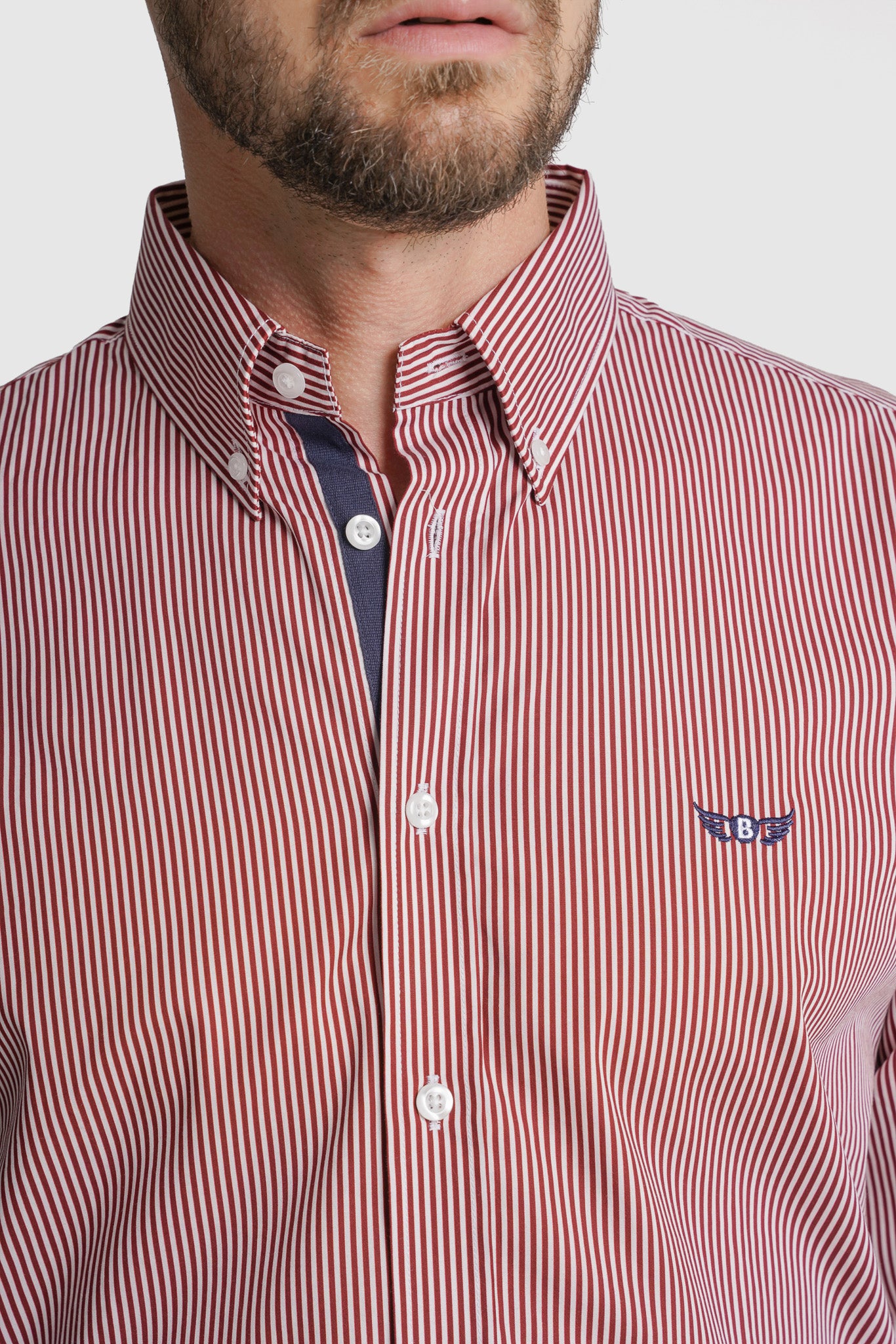 CAMISA ALGODÃO REGULAR FIT VERMELHA ÀS RISCAS MR. BLUE